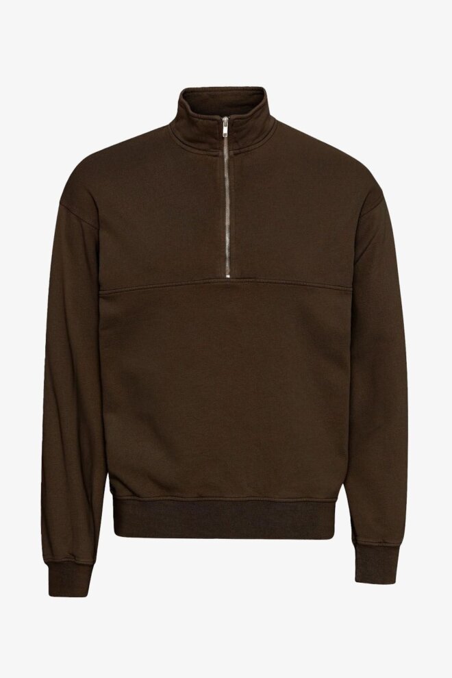 SWEATER ORGANIC QUARTER ZIP COFFEE BROWN