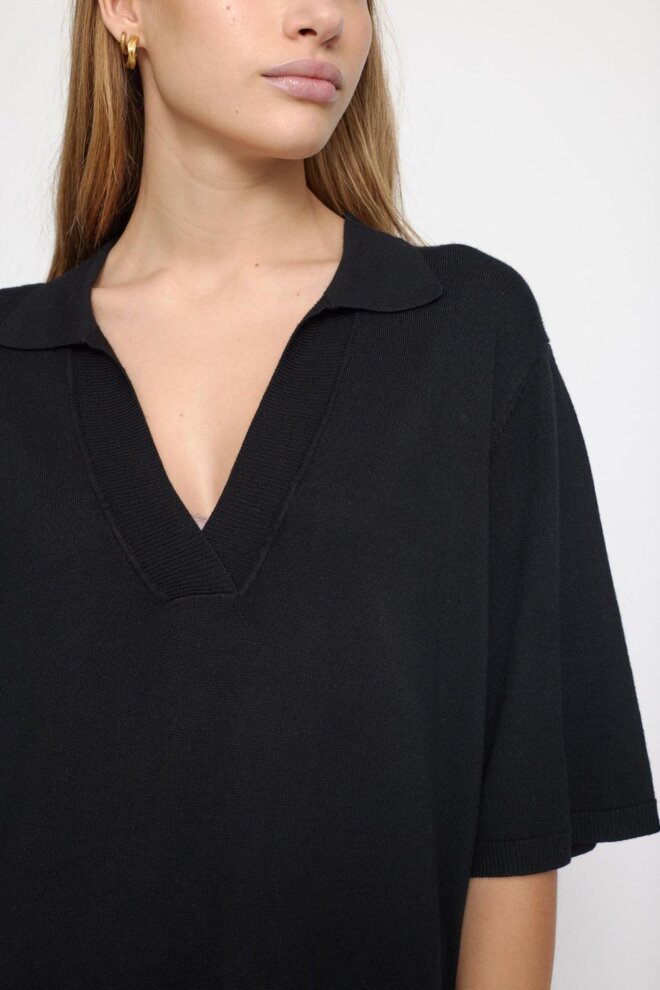 KLEID SOFT SRLEA SS POLO KNIT DRESS BLACK