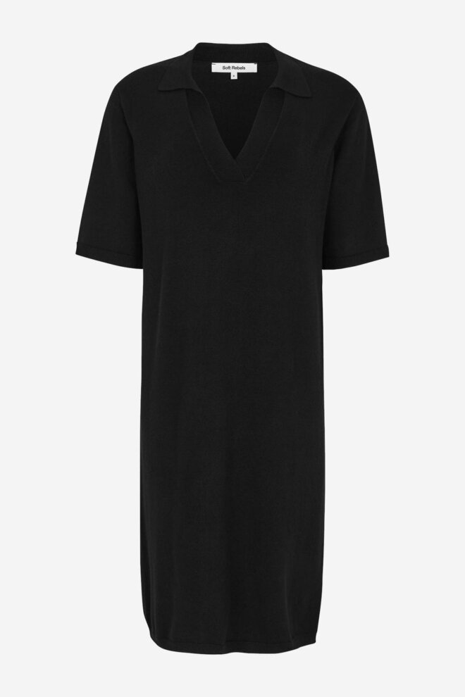 KLEID SOFT SRLEA SS POLO KNIT DRESS BLACK