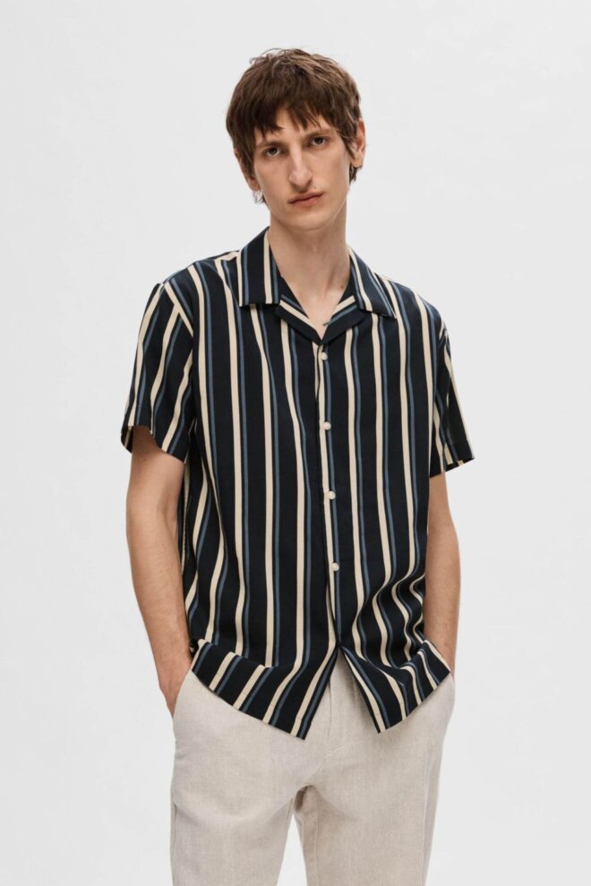 HEMD 16084639 SLHREG-AIR SKY/STRIPES