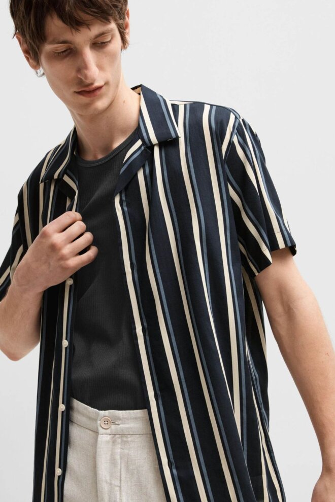 HEMD 16084639 SLHREG-AIR SKY/STRIPES