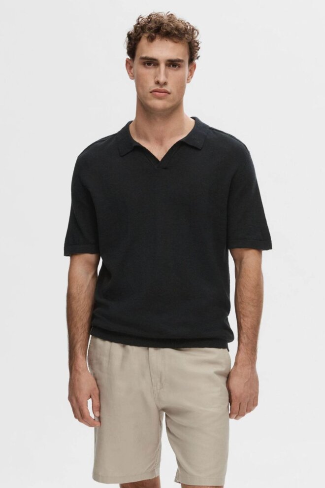 POLO 16092653 SLHBERG LINEN SS BLACK