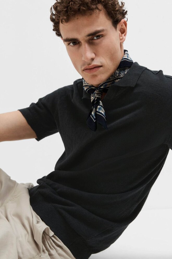 POLO 16092653 SLHBERG LINEN SS BLACK