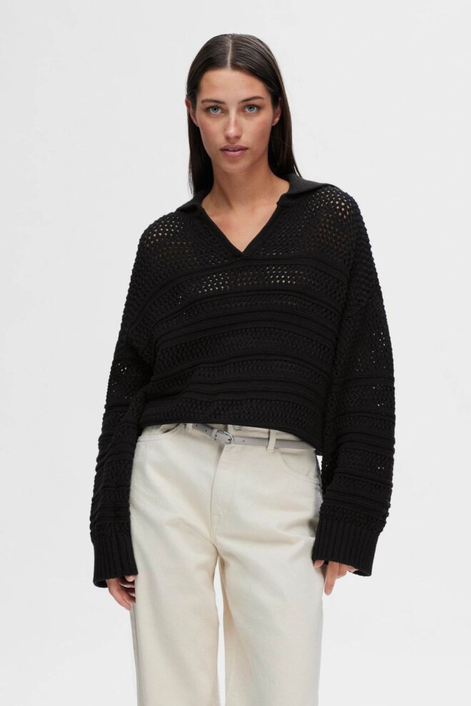 PULLOVER 16093246 SLFFINA LS COLLAR BLACK