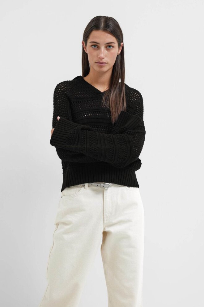 PULLOVER 16093246 SLFFINA LS COLLAR BLACK