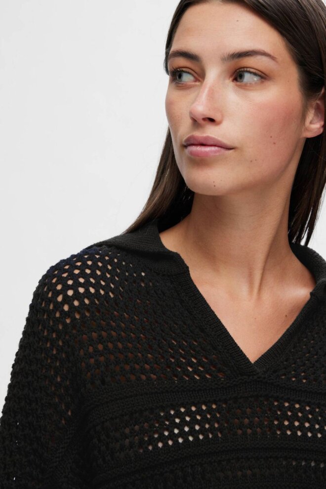 PULLOVER 16093246 SLFFINA LS COLLAR BLACK