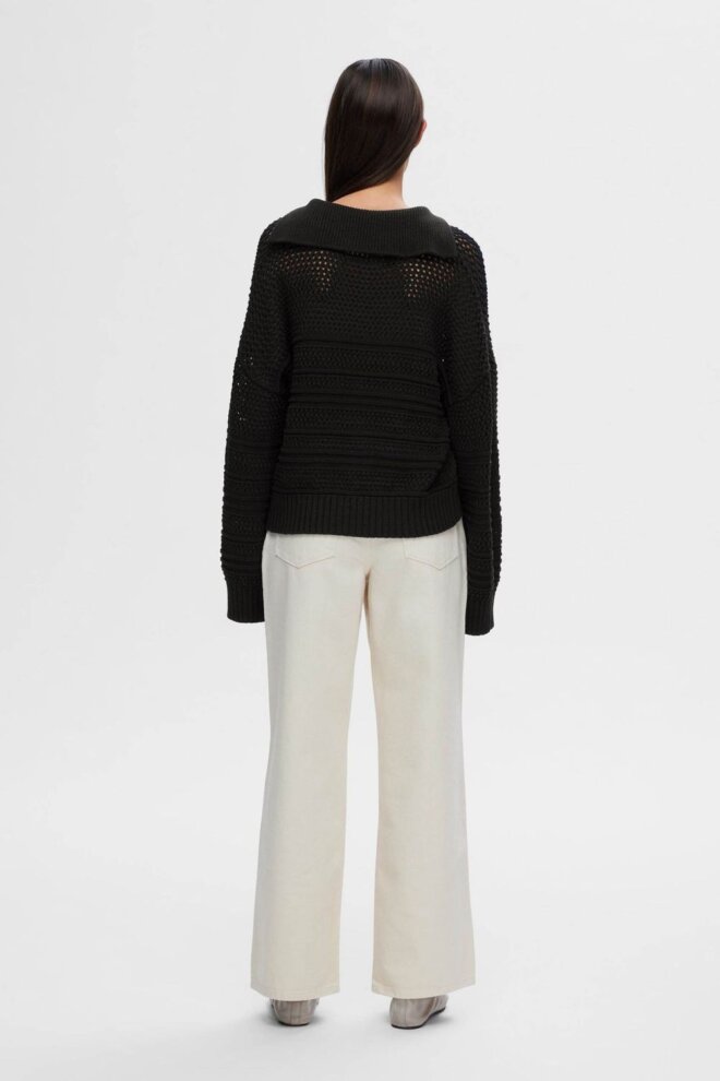 PULLOVER 16093246 SLFFINA LS COLLAR BLACK