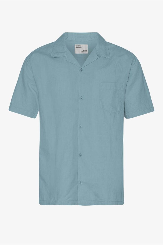 HEMD LINEN SHORT SLEEVED SHIRT STEEL BLU