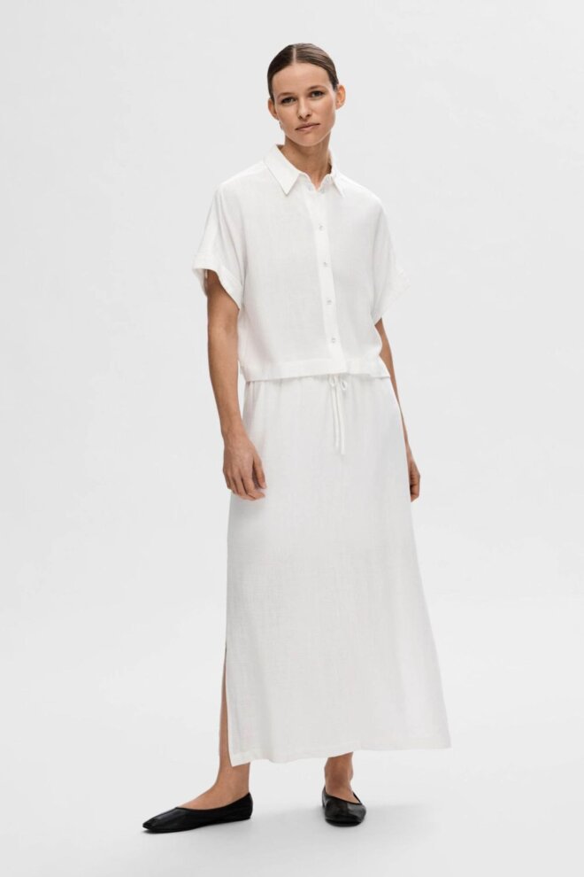 BLUSE 16093937 SLFVIVA SS CROPP SNOW WHIT