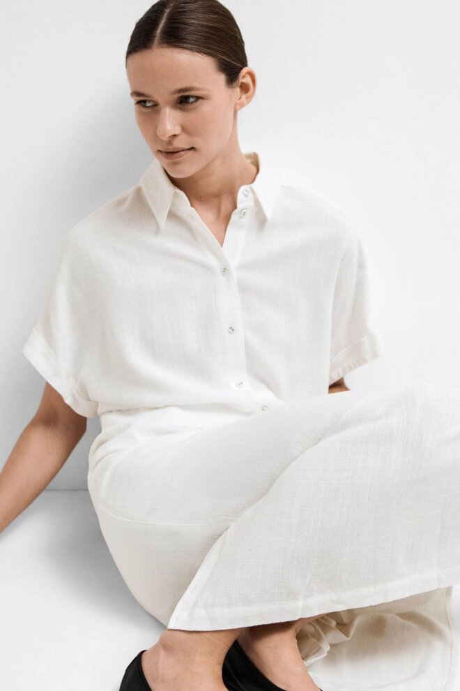 BLUSE 16093937 SLFVIVA SS CROPP SNOW WHIT