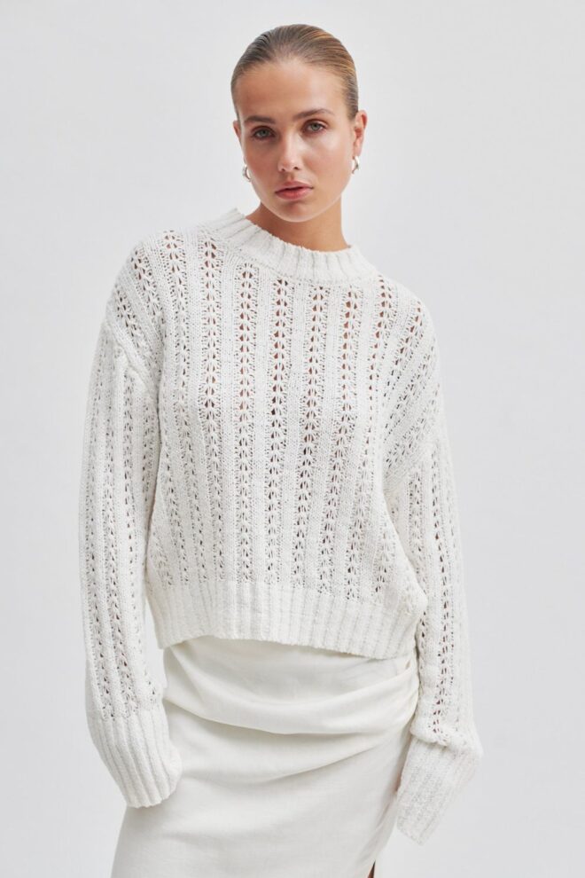 PULLOVER SHEFALL KNIT O-NECK SNOW WHITE