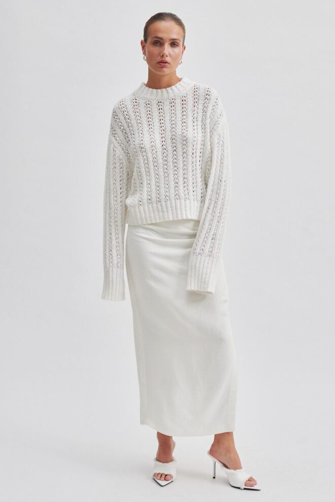 PULLOVER SHEFALL KNIT O-NECK SNOW WHITE