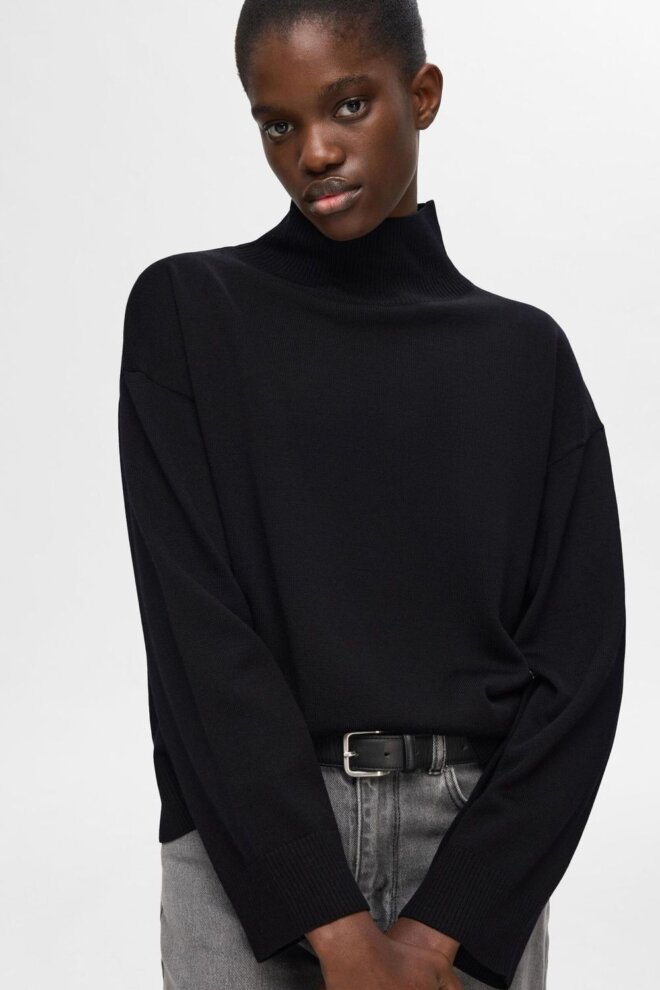 PULLOVER 16094693 SLFHELLA LS KNIT BLACK
