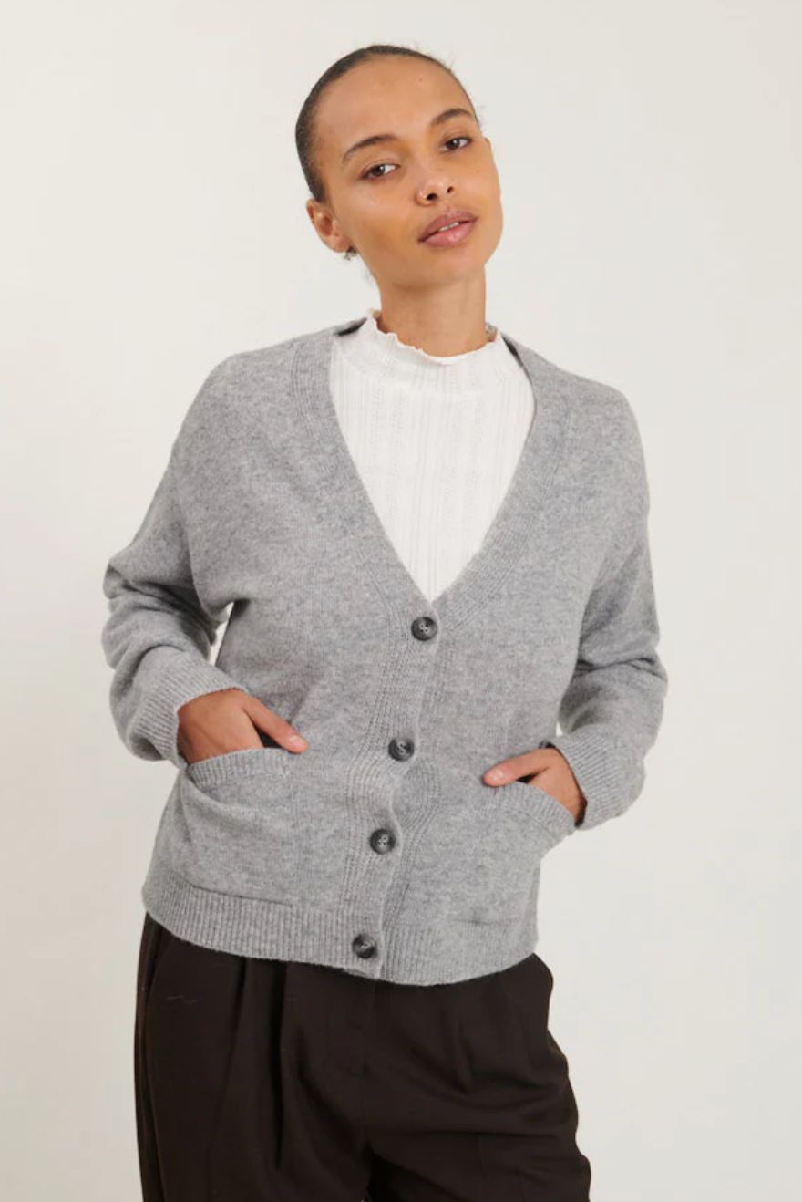 WESTE LISE POCKET CARDIGAN LIGHT GREY