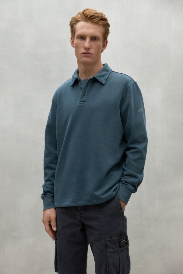 POLO LUCASALF LONG SLEEVE STEEL BLUE