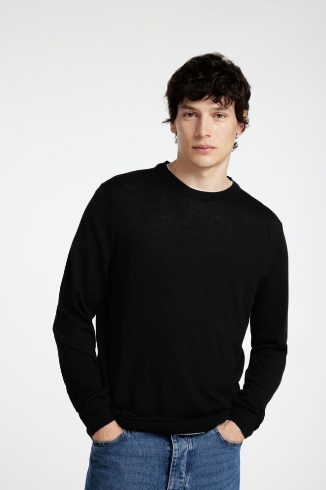PULLOVER 16094647 SLHTRAY LS CREW NECK BLACK