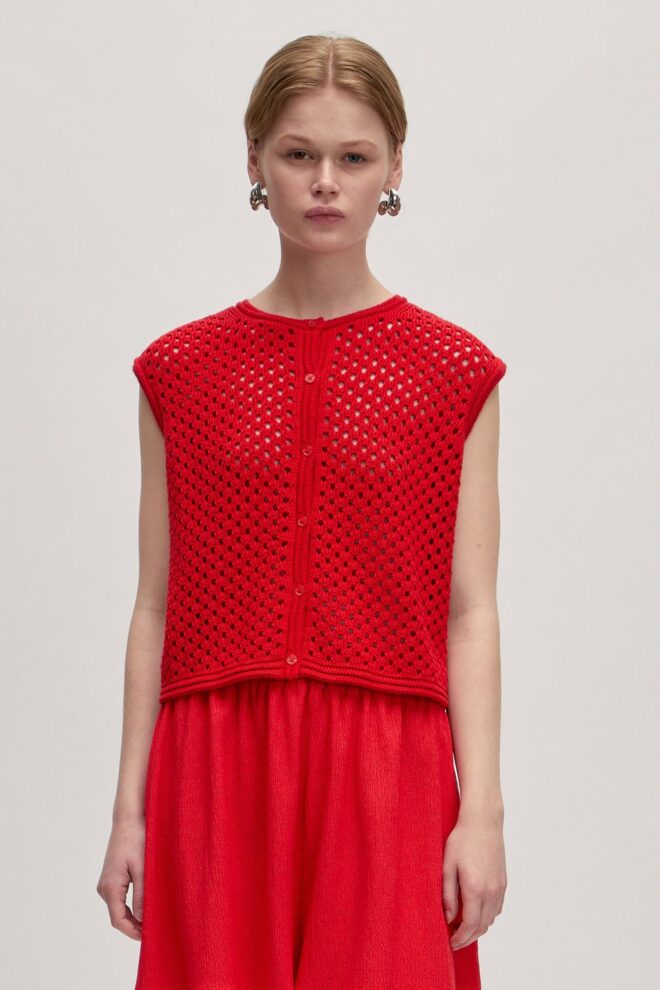STRICKWESTE MINA TOP HIGH RISK RED