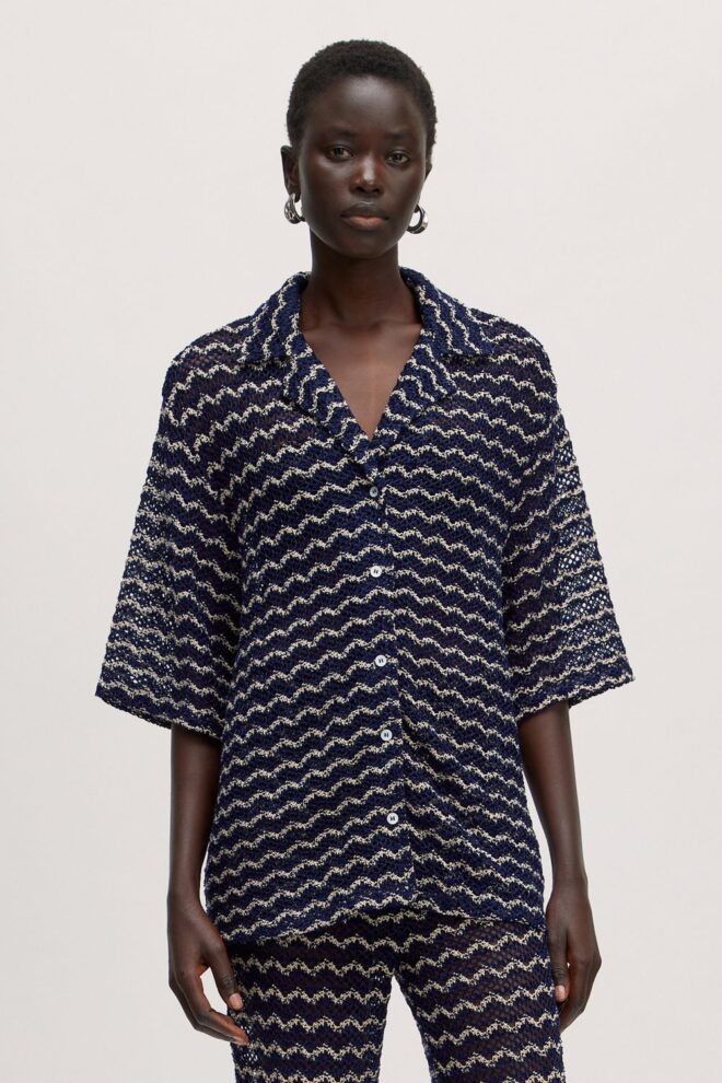 BLUSE KERSTEN SHIRT BLACK-CREAM STIPE