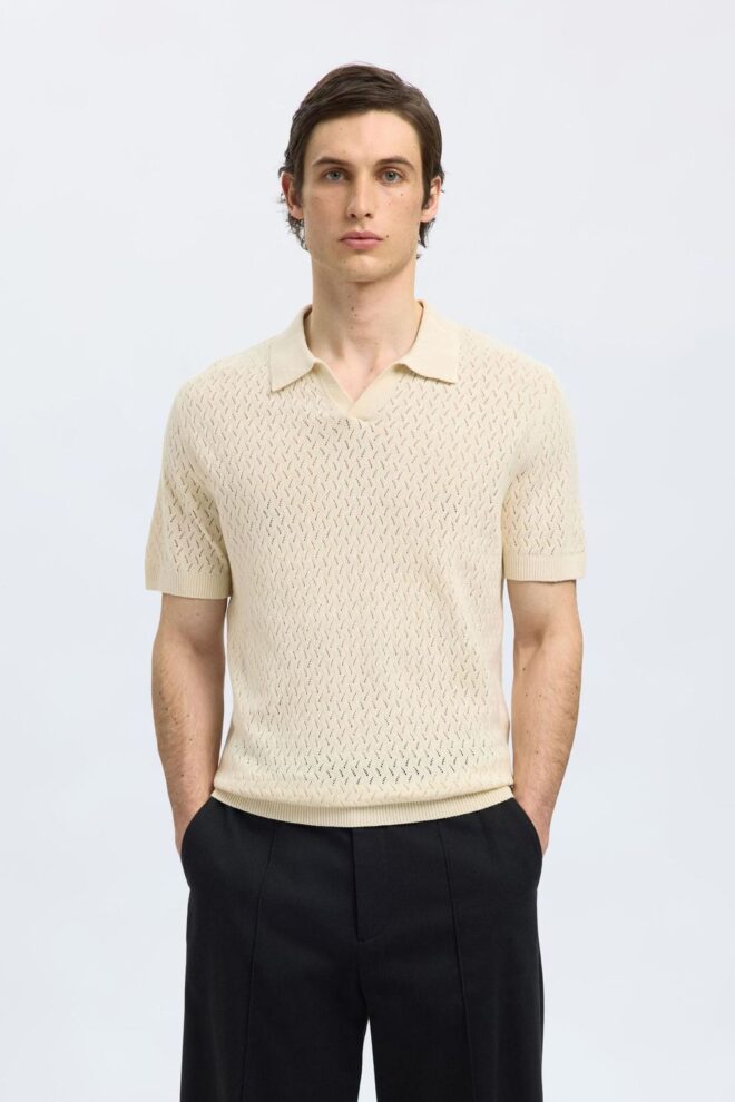 POLO 16097572 SLHLINO SS KNIT EGRET