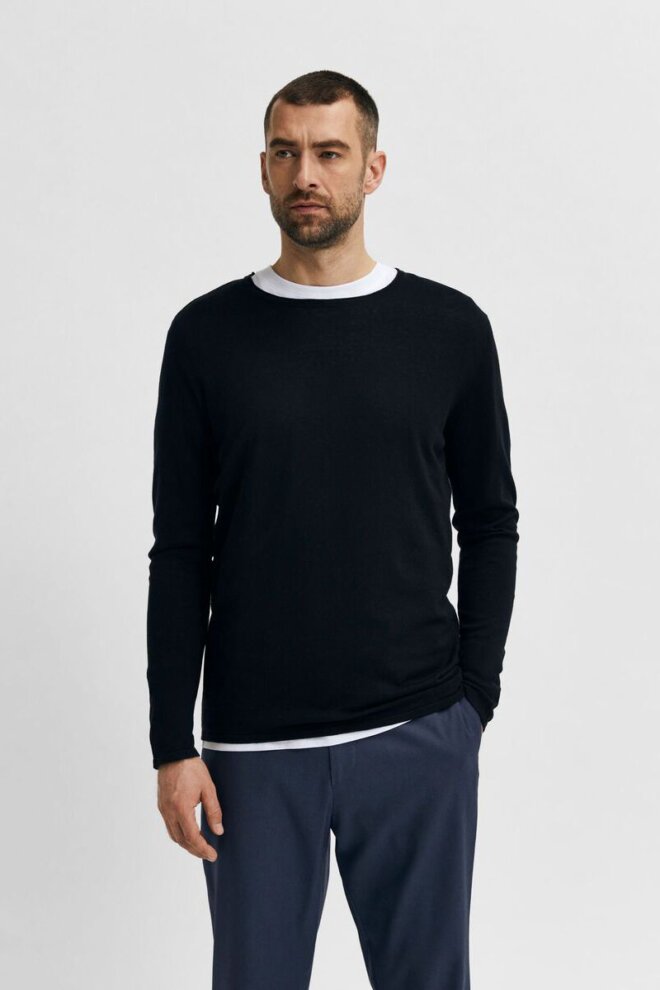 PULLOVER 16079774 SLHROME LS KNIT BLACK