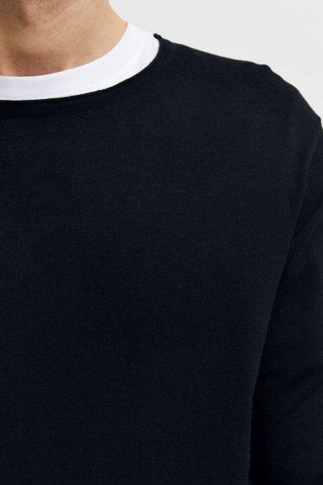 PULLOVER 16079774 SLHROME LS KNIT BLACK