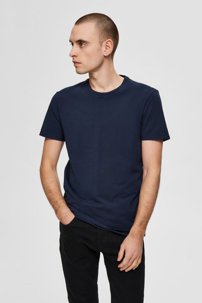 T-SHIRT 16076191 SLHNEW PIMA 3PACK NAVY BLA