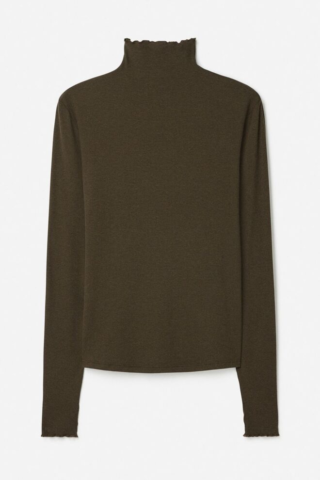 SHIRT 28976 RIB MOCK NECK TOP DARK KHAKI