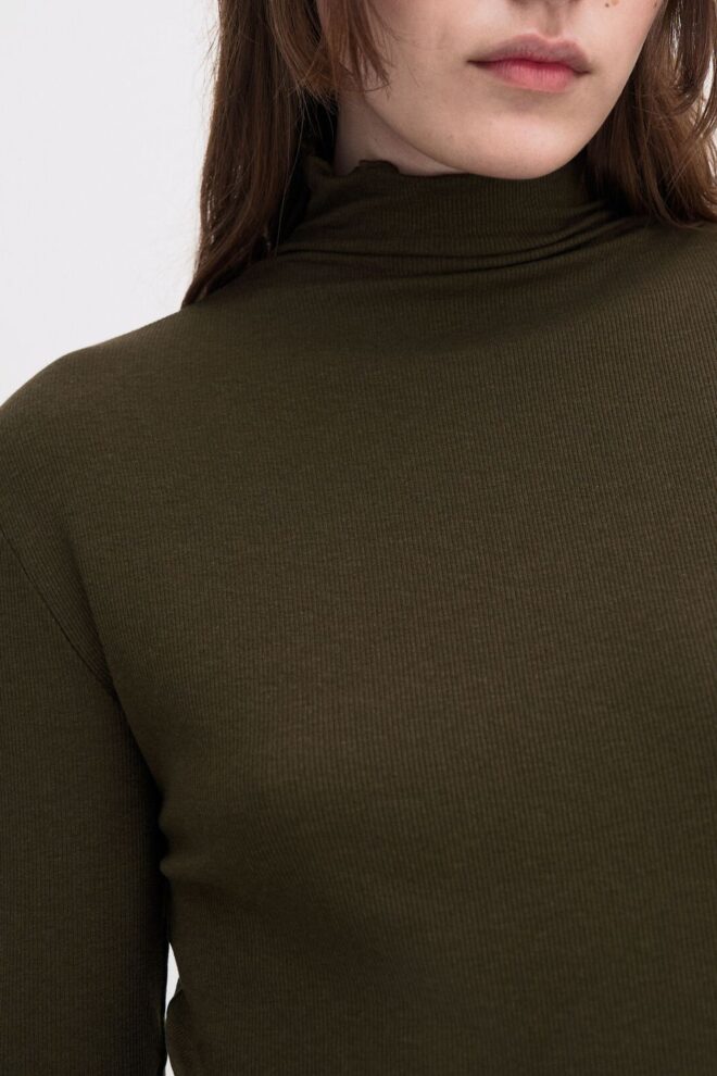SHIRT 28976 RIB MOCK NECK TOP DARK KHAKI