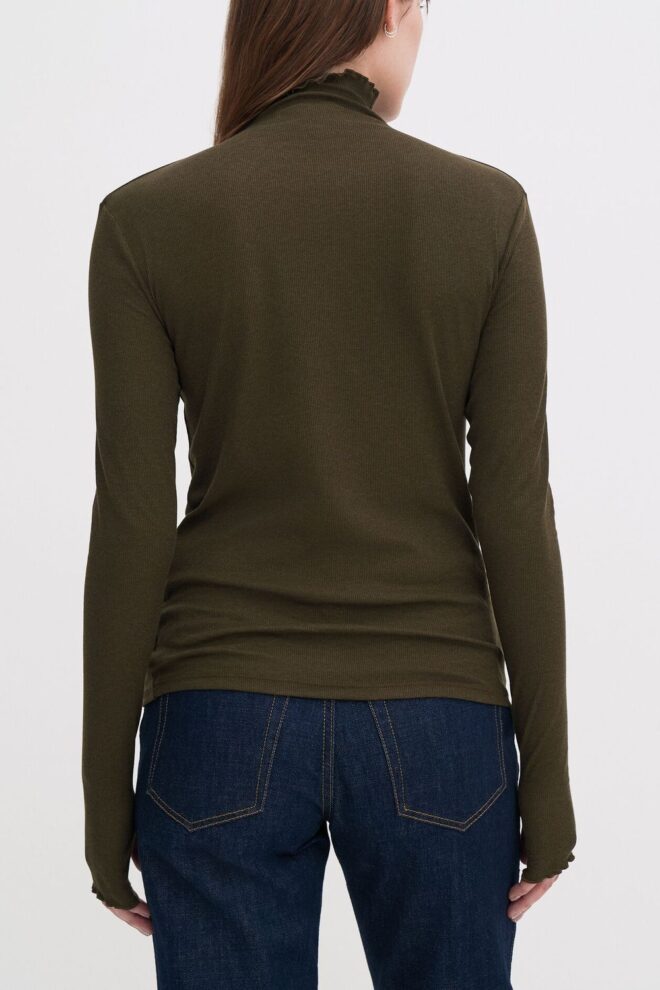 SHIRT 28976 RIB MOCK NECK TOP DARK KHAKI