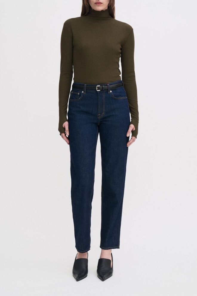 SHIRT 28976 RIB MOCK NECK TOP DARK KHAKI