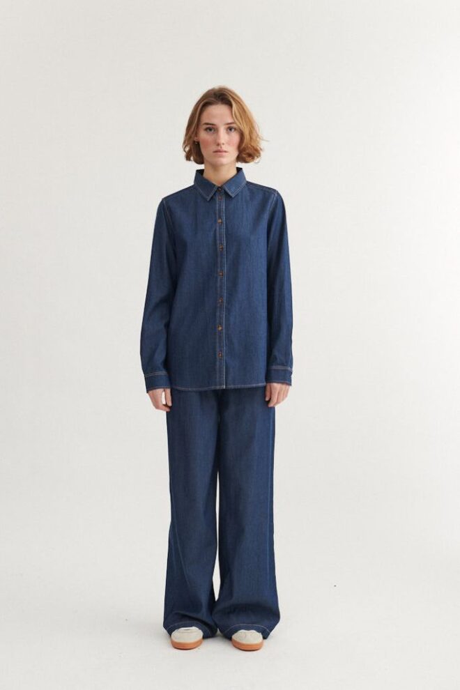 BLUSE BINE LS SHIRT MID BLUE