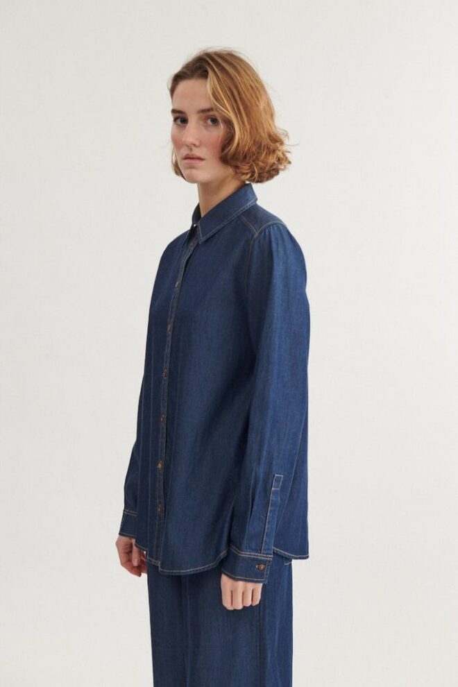BLUSE BINE LS SHIRT MID BLUE