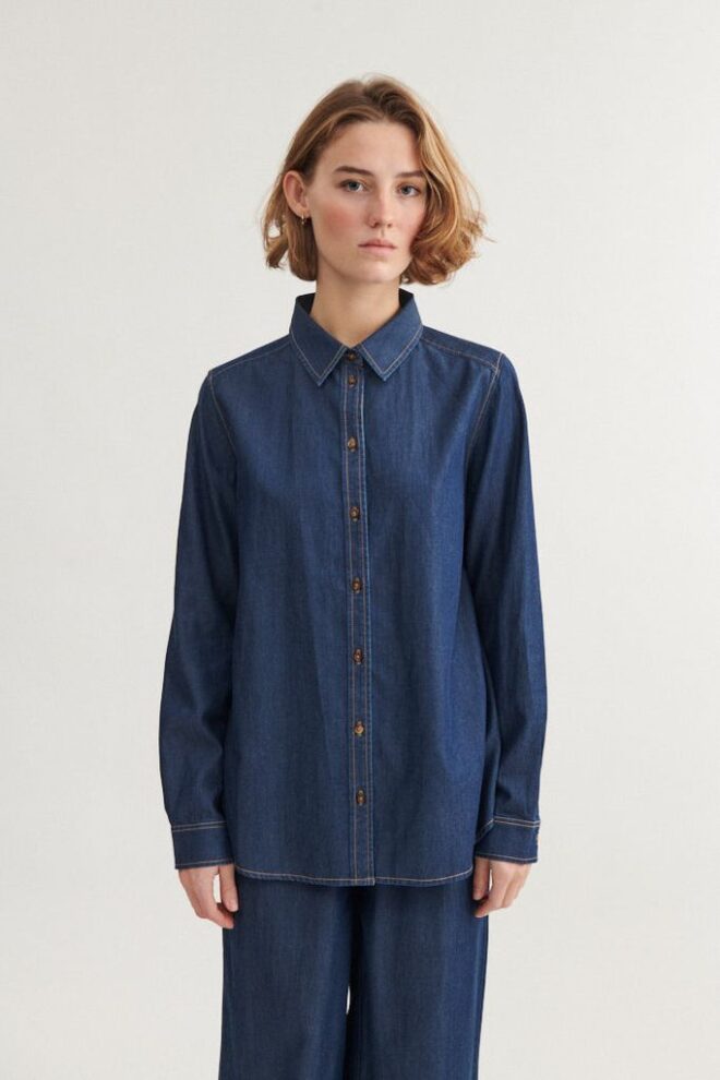BLUSE BINE LS SHIRT MID BLUE