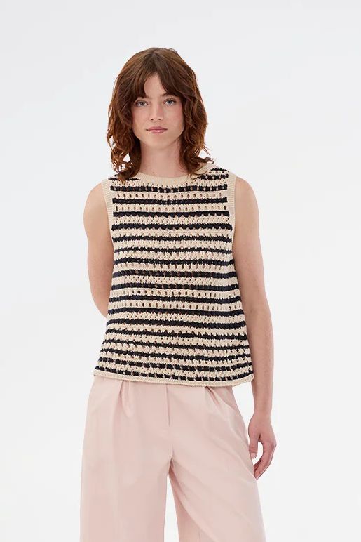 PULLUNDER VERSTERMD STRIPE TOP SUMMER SAND