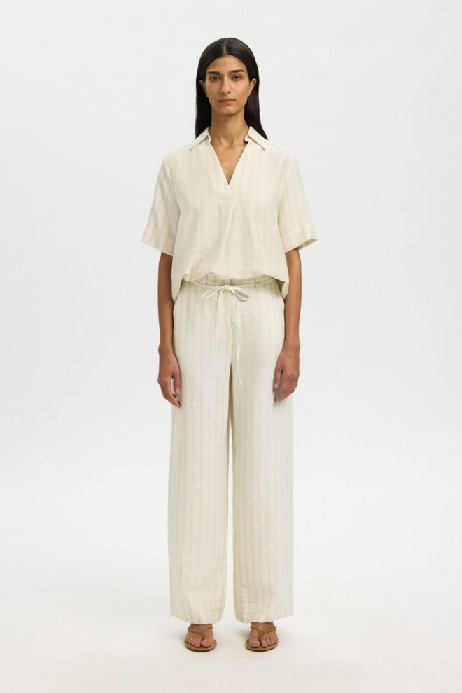 HOSE 16101204 SLFMARIE PANTS EGRET STRIPE