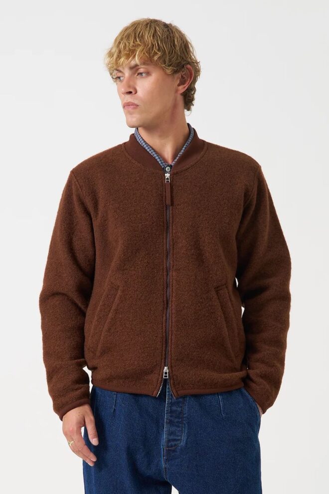 JACKE ZIP BOMBER WOOL FLEECE CACAO