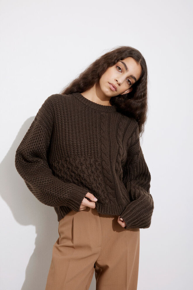 PULLOVER                                            ENBLANCA LS CABEL KNIT 5250 SLATE BLACK