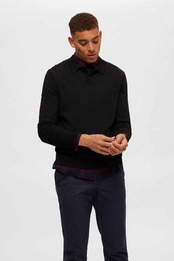POLO 16090149 SLHTOWN MERINO BLACK