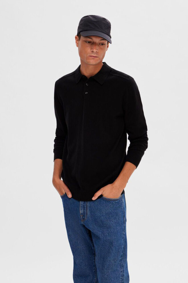 PULLOVER 16092438 SLHBERG LS POLO BLACK