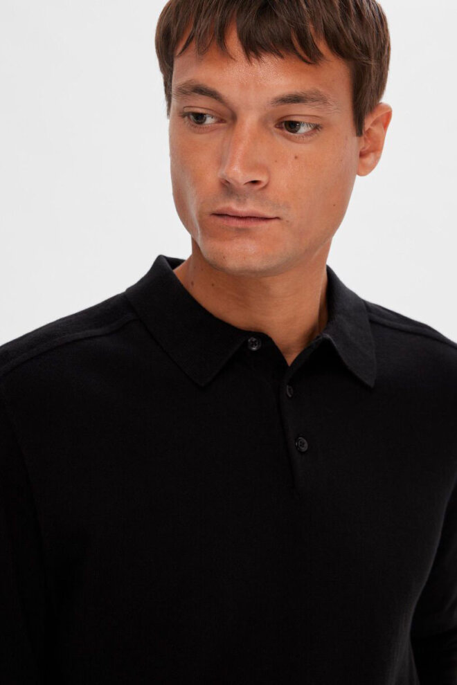 PULLOVER 16092438 SLHBERG LS POLO BLACK