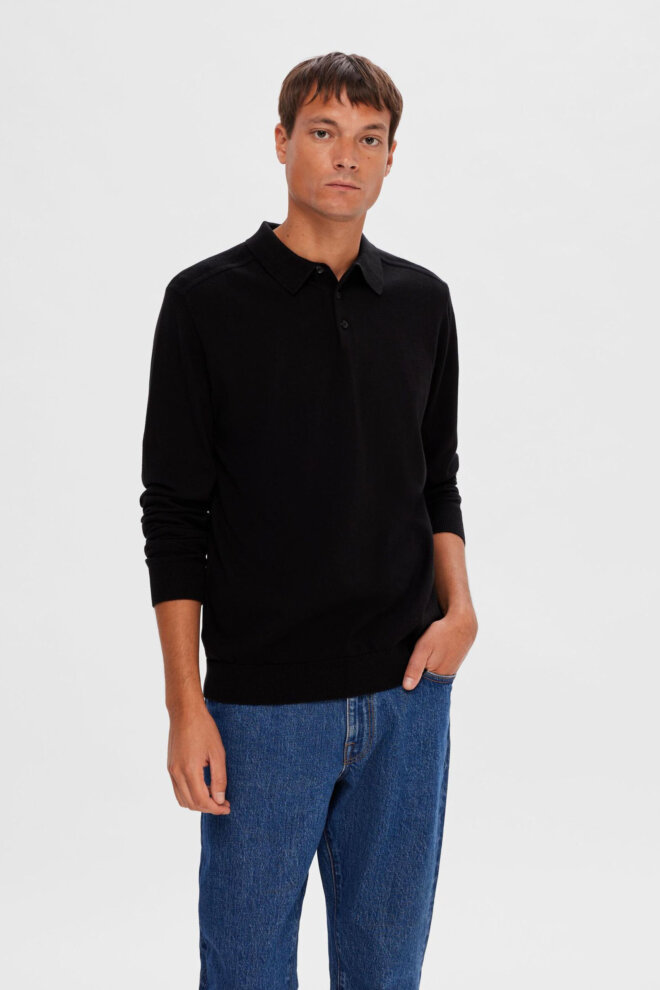 PULLOVER 16092438 SLHBERG LS POLO BLACK