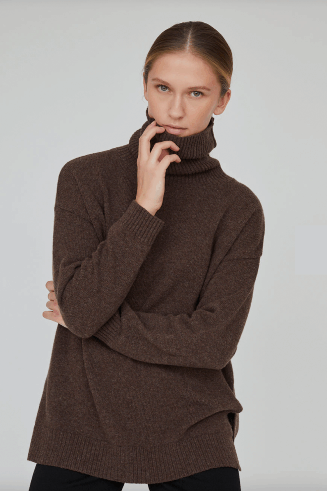 PULLOVER LINE T-NECK BROWN MELANGE